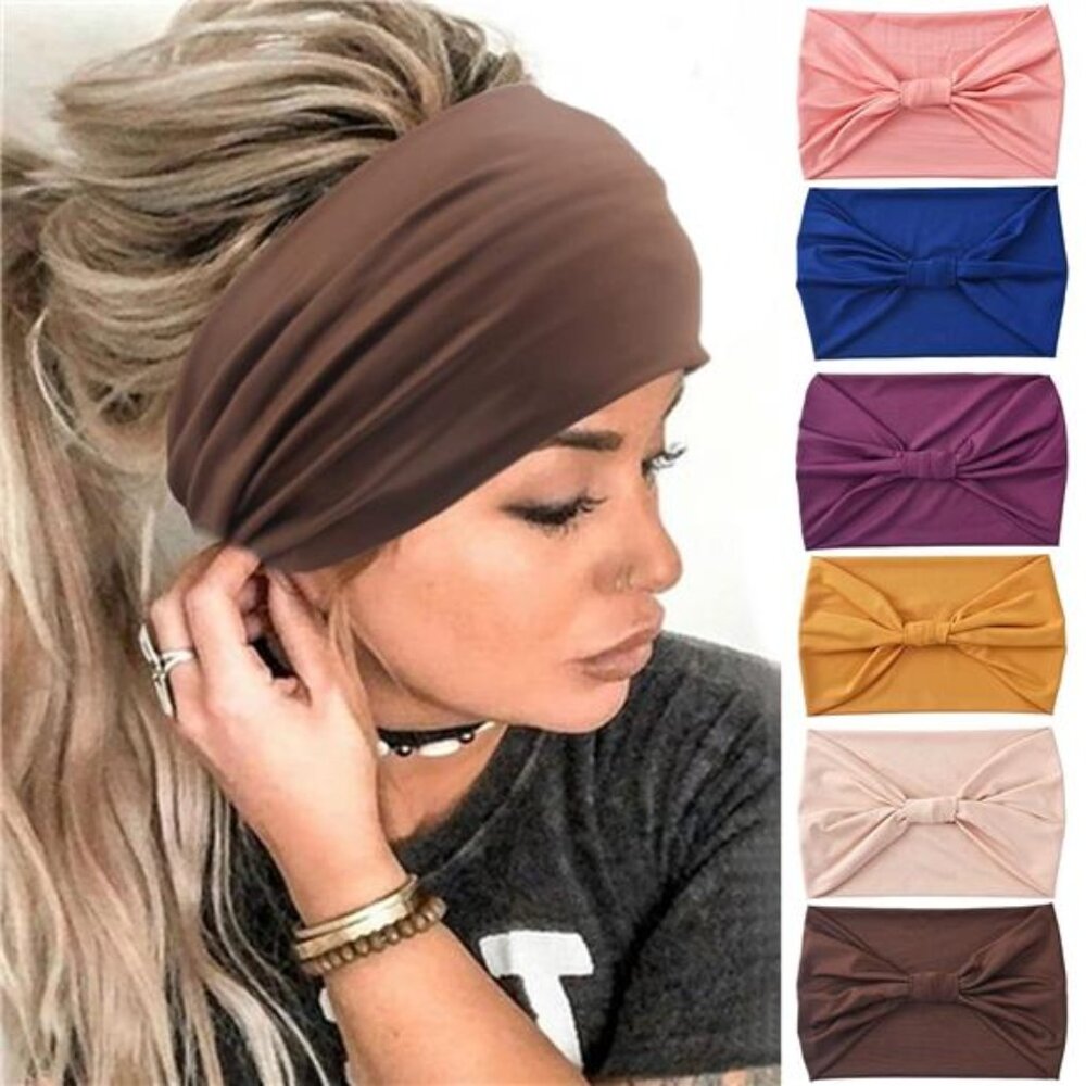 Wide Headbands for Women No Slip African Boho Headbands Solid Bandana Headbands